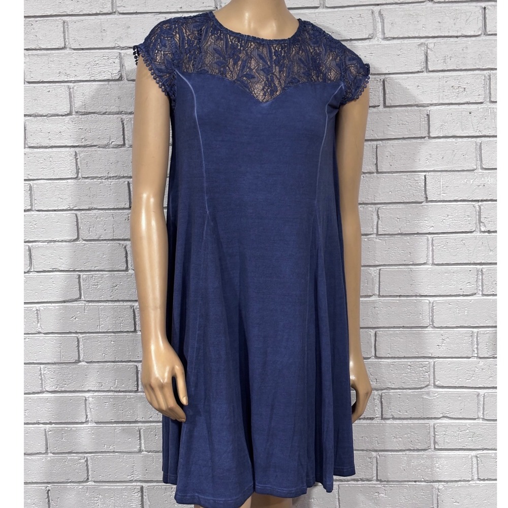 Francesca's Navy Blue Lace Yoke Cap Sleeve A-Line Mini Dress Preppy NWT S